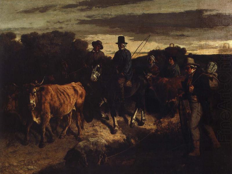bonder atervander till flagey marknanaden, Gustave Courbet
